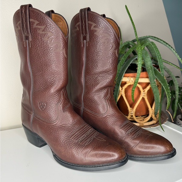 Ariat Brown Leather Western Cowboy Boots Men’s 10.5D Roper Ranch Boots - Picture 2 of 14